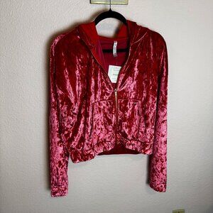 NWT Fabletics Crushed Velour Zip Up Hoodie in strawberry red Medium